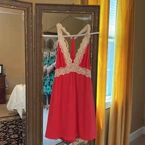 Beautiful coral and cream lace gown
